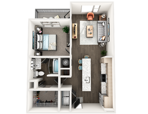 Floor plan for 1 bed, 1 bath, 739 sqft